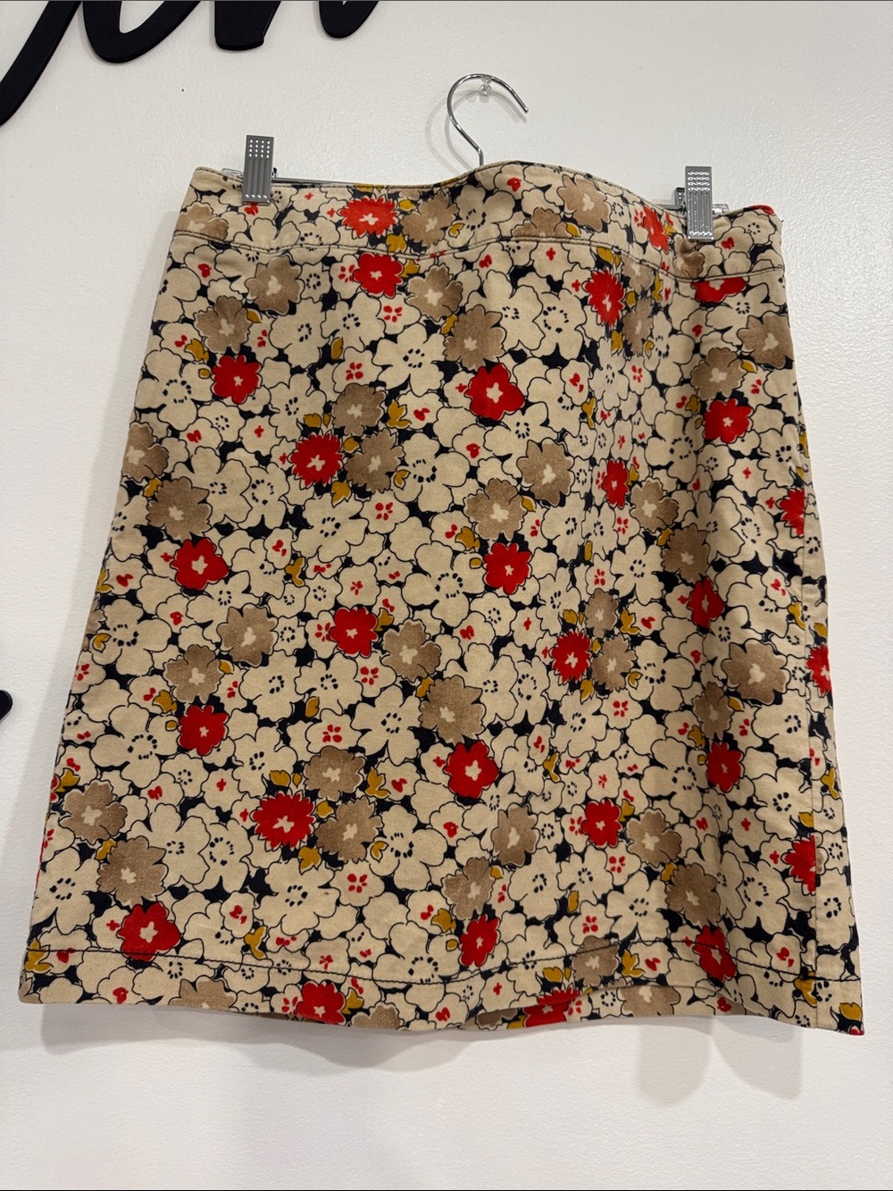LOFT Beige Mini Skirt with Red and Brown Floral Print